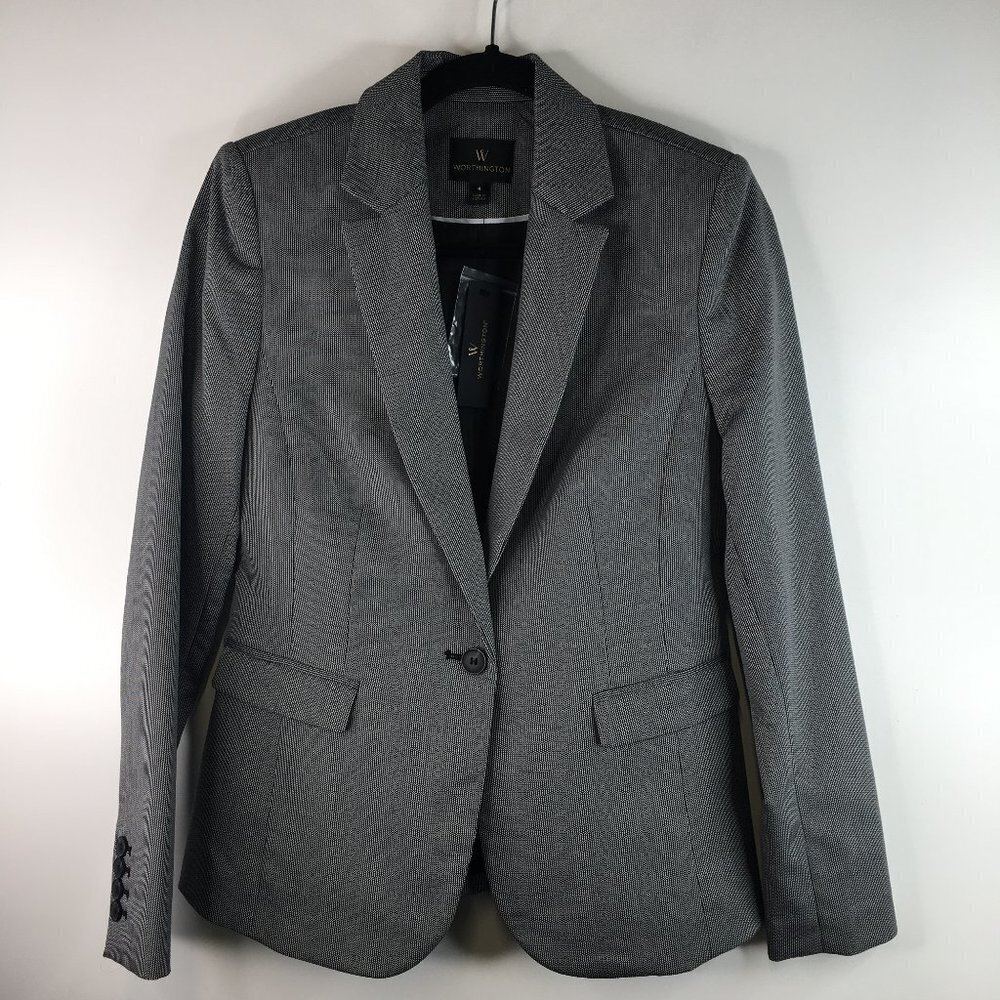 WORTHINGTON Black/White Chain 1 Button Blazer Jacket Size 4. NWT